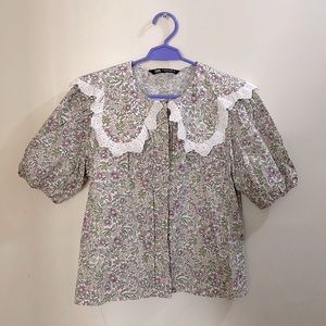Floral Lace-Trimmed Blouse